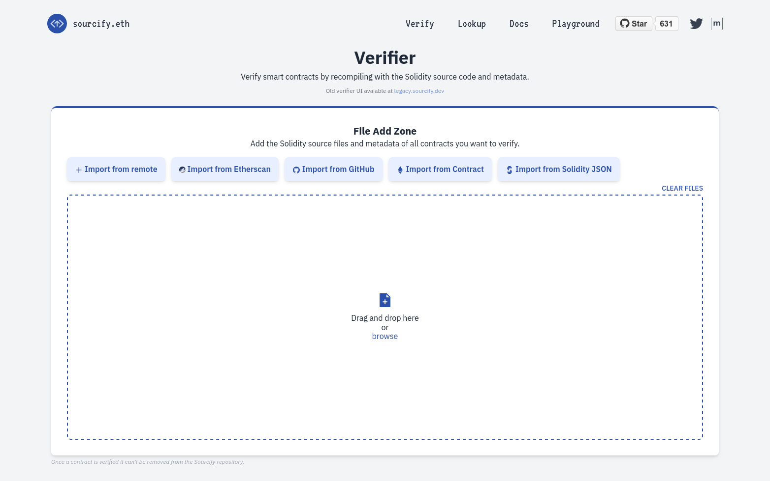 Sourcify: Upload metadata JSON file